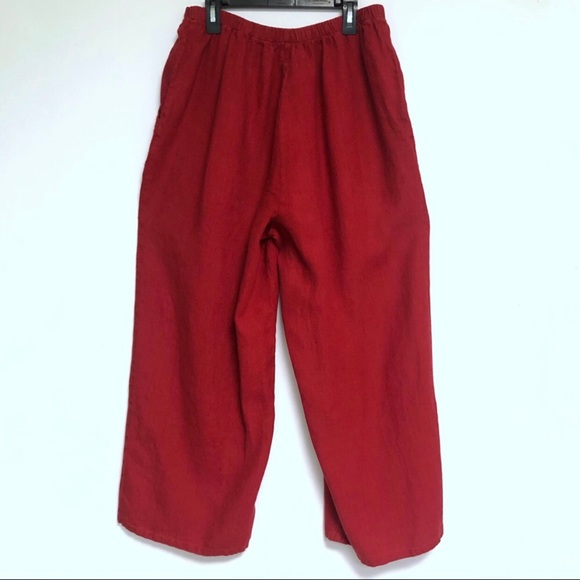 FLAX Red Linen Crop Pants - Picture 3 of 8
